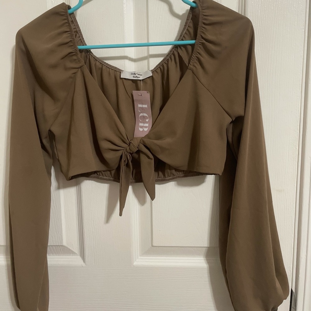 Brown off the shoulder crop top